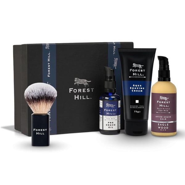 Set of 4 Shaving Kit, Pre Shave Oil 50ml, Aqua Shaving Cream 75g, Eaglewood After Shave Balm 100ml & Lincoln Black Shaving Brush